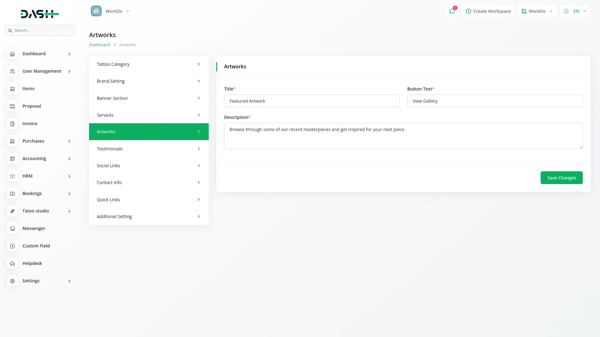 tattoo studio management dash