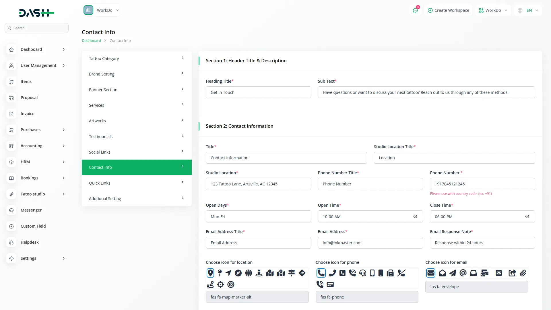 tattoo studio management dash