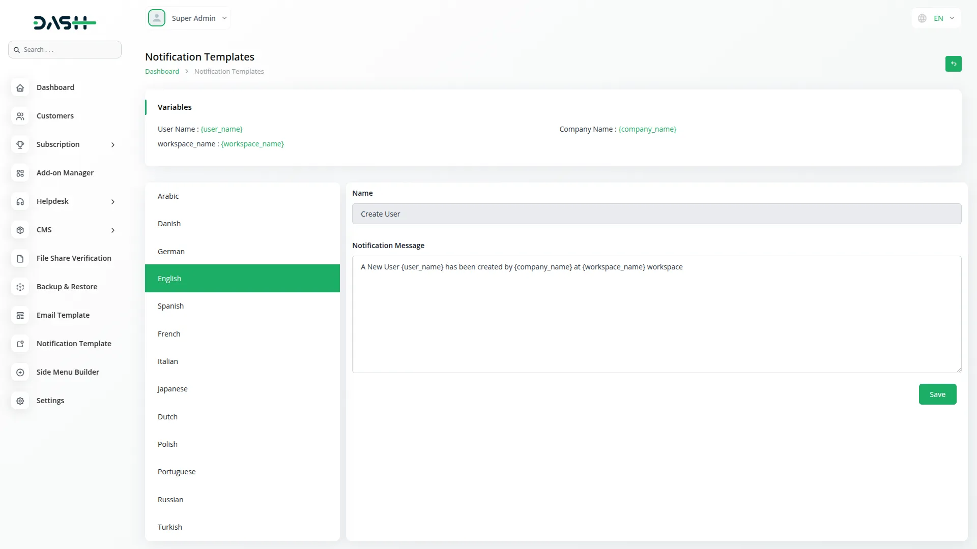telesign sms integration in dash saas