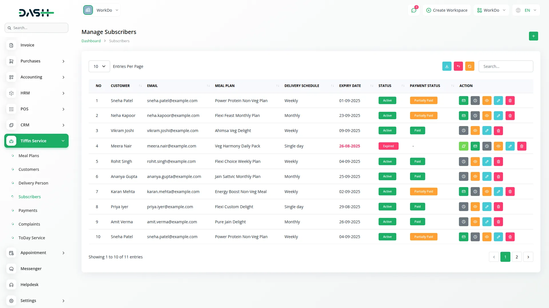 tiffin service management