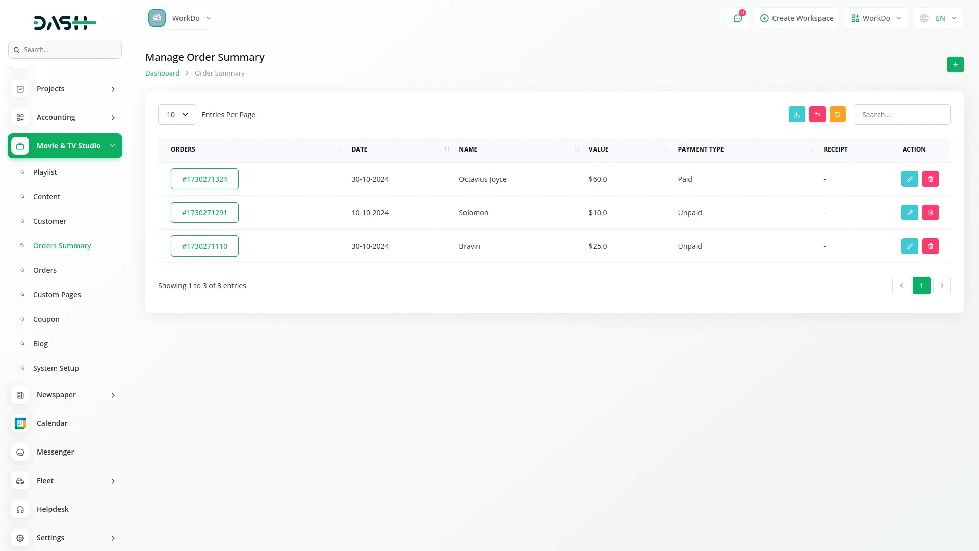 movie & tv studio management