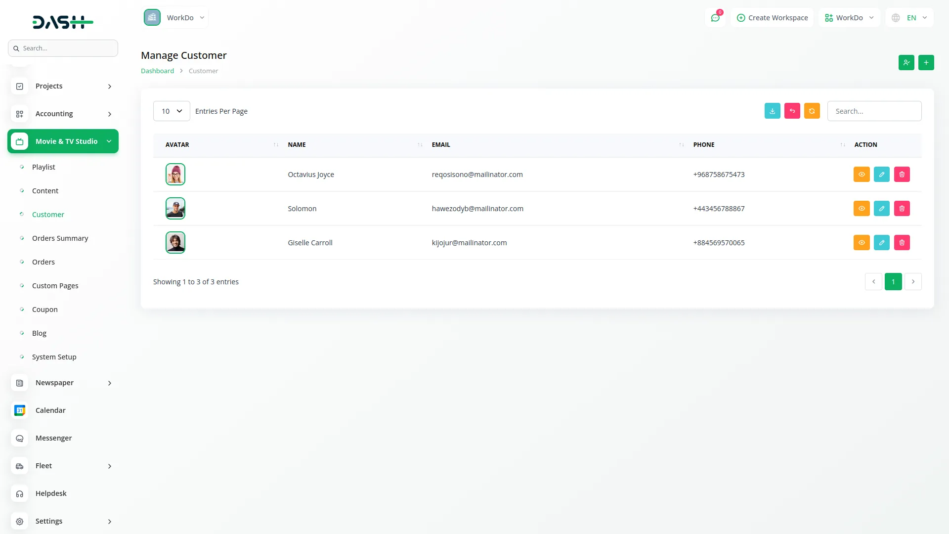 movie & tv studio management