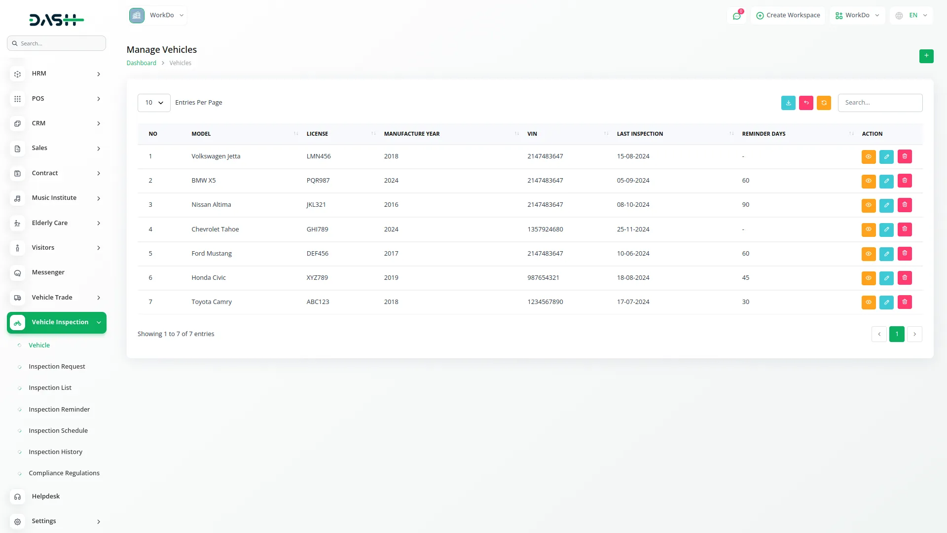 vehicle inspection management