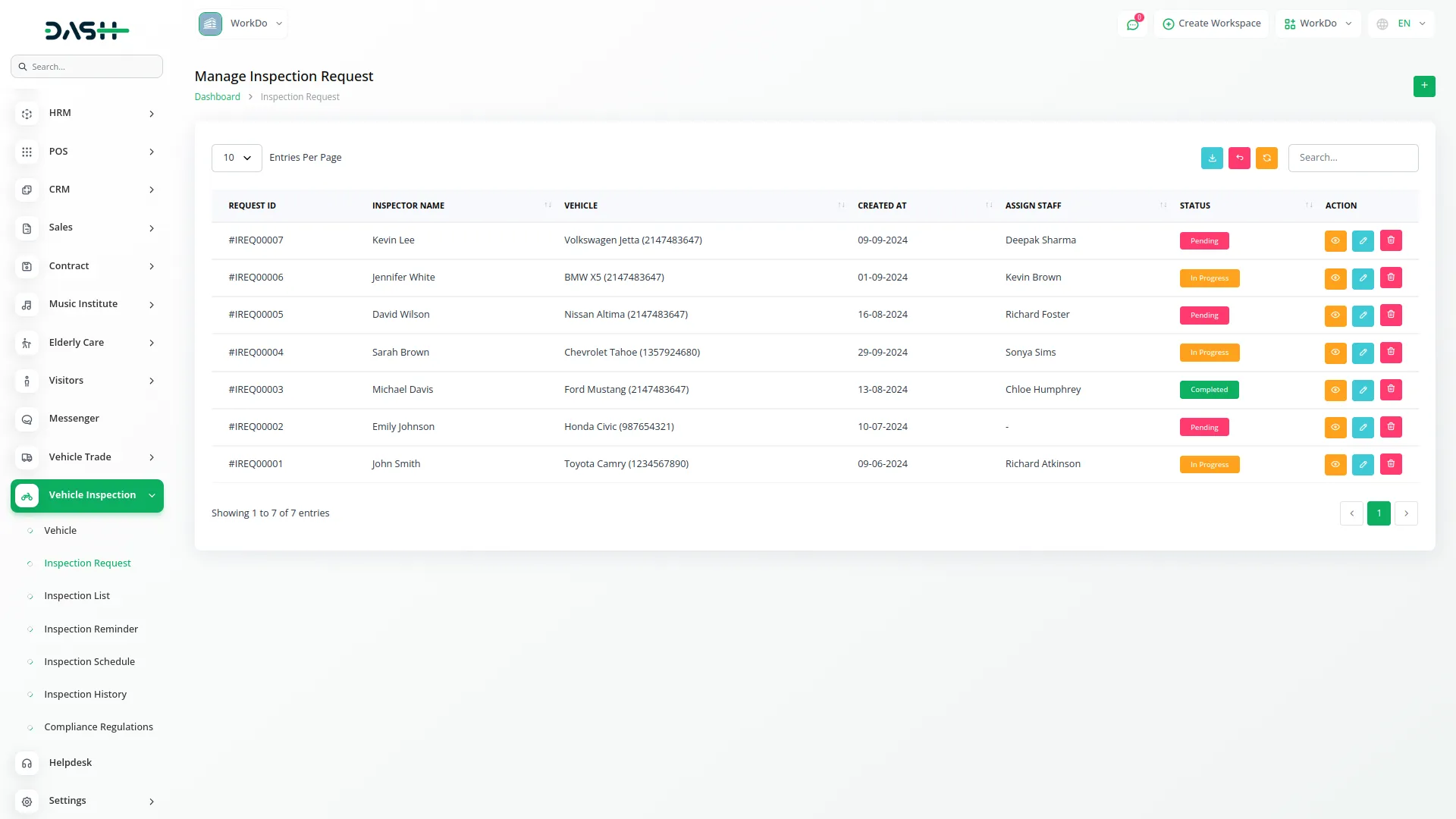 vehicle inspection management