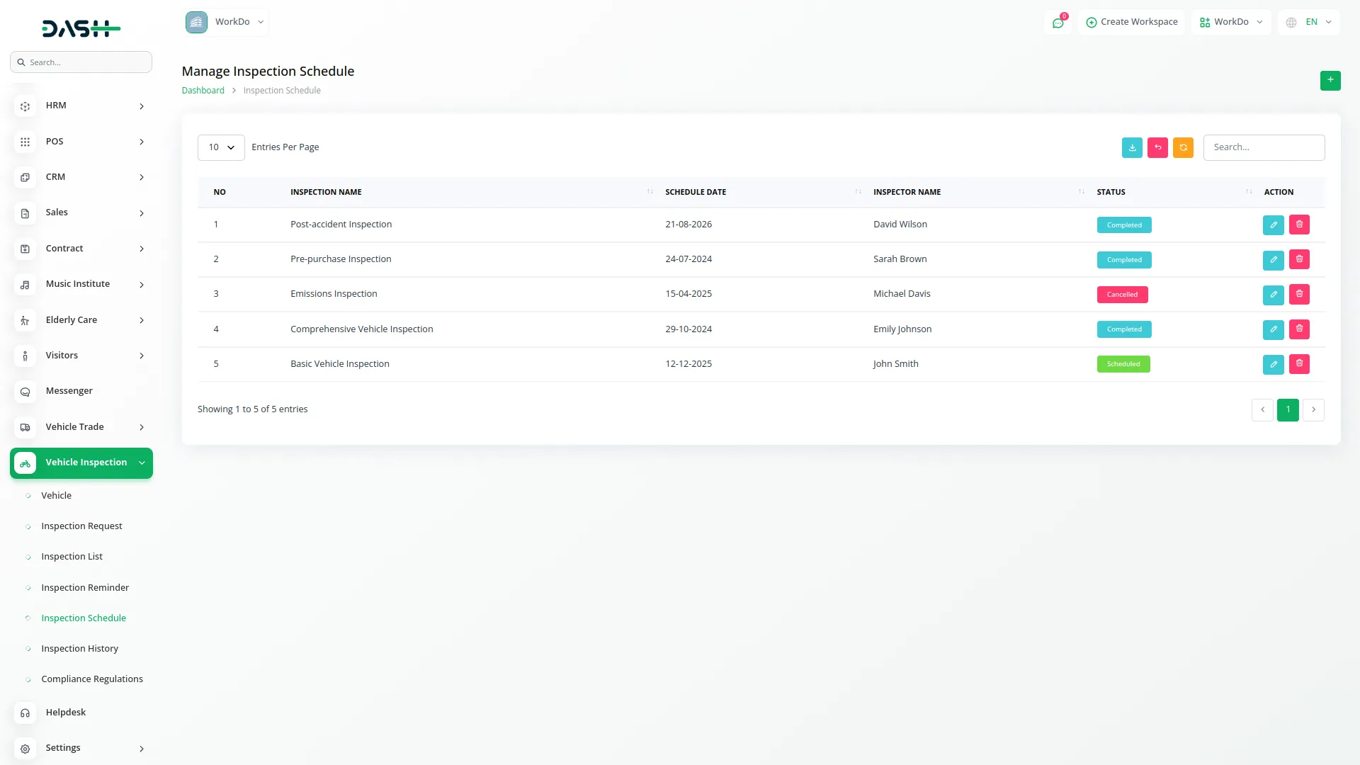 vehicle inspection management