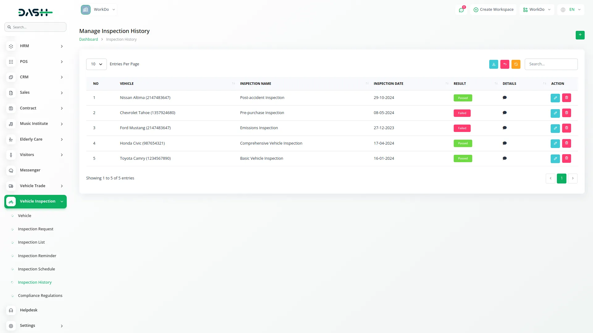 vehicle inspection management