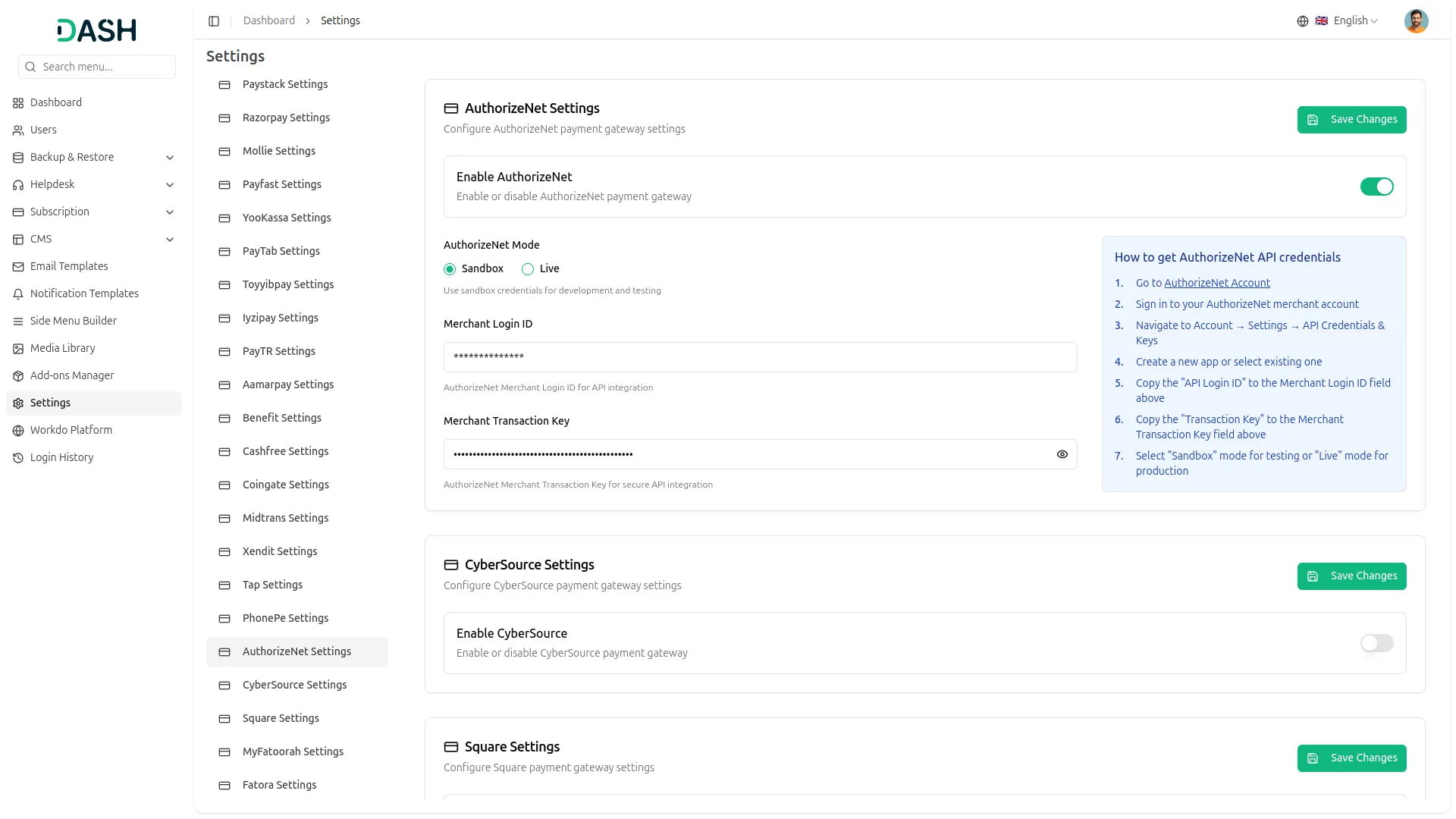 authorizenet integration