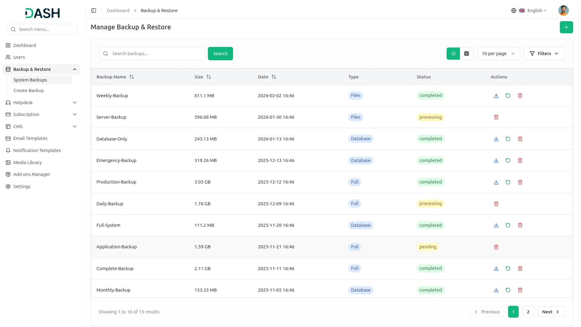backup & restore integration
