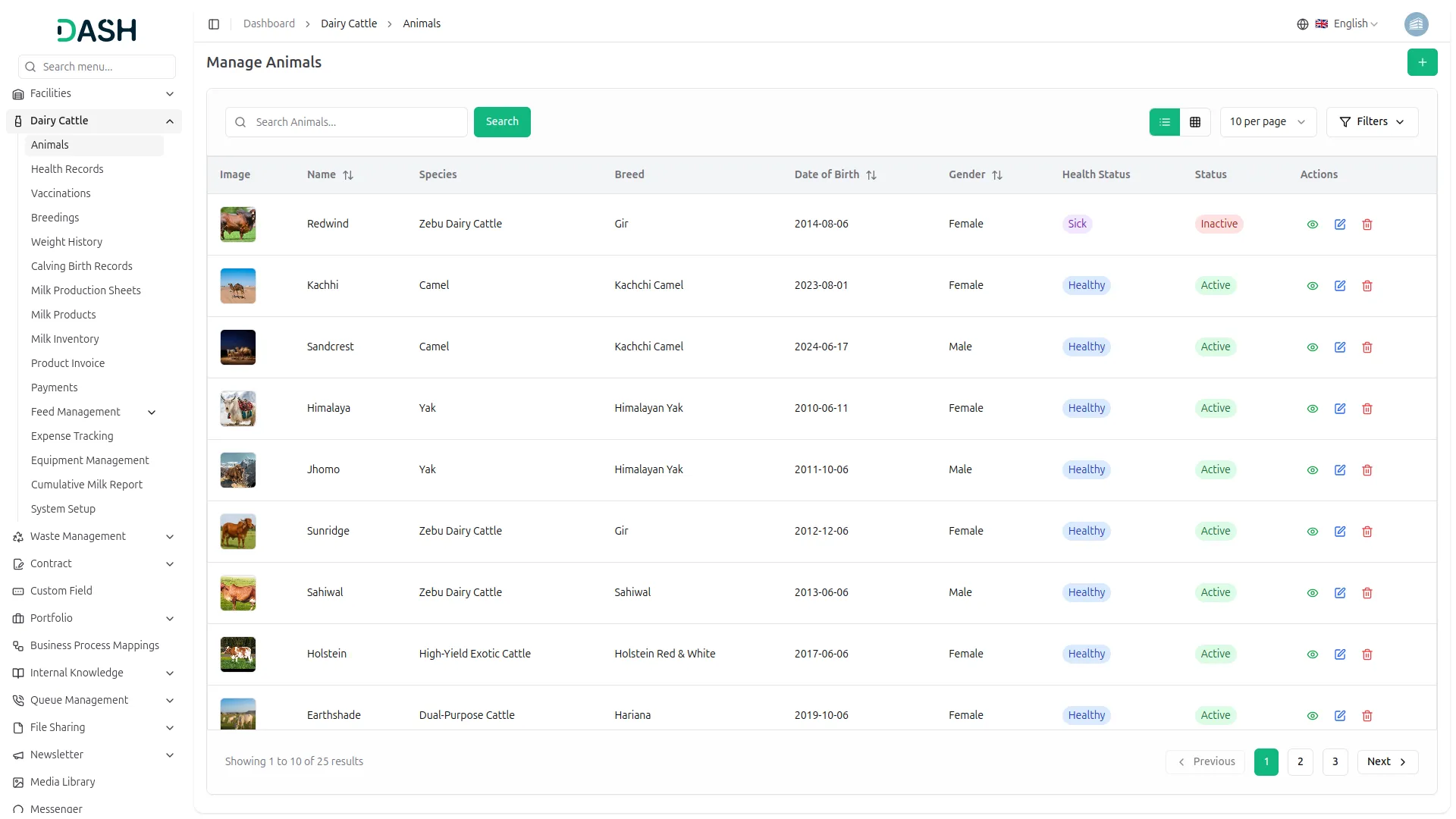 dairy and cattle management