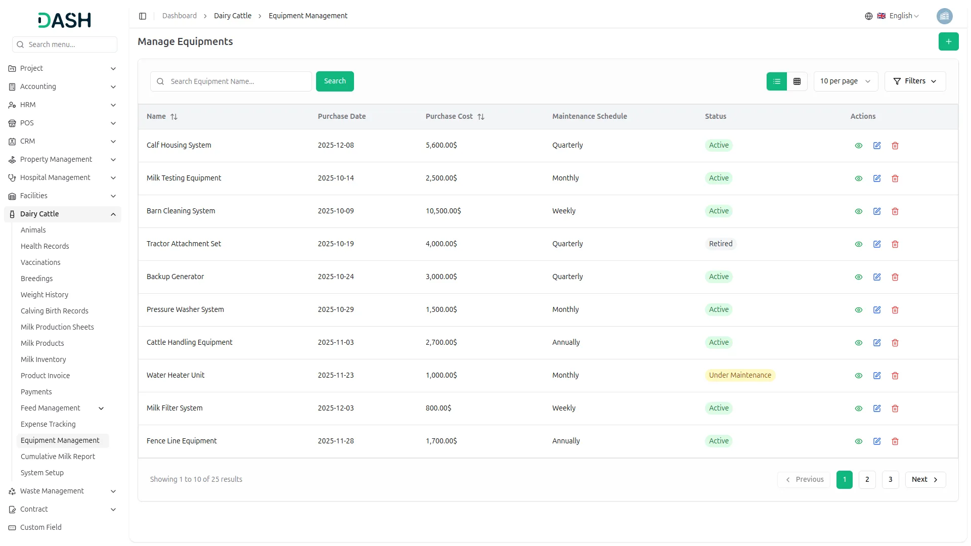 dairy and cattle management