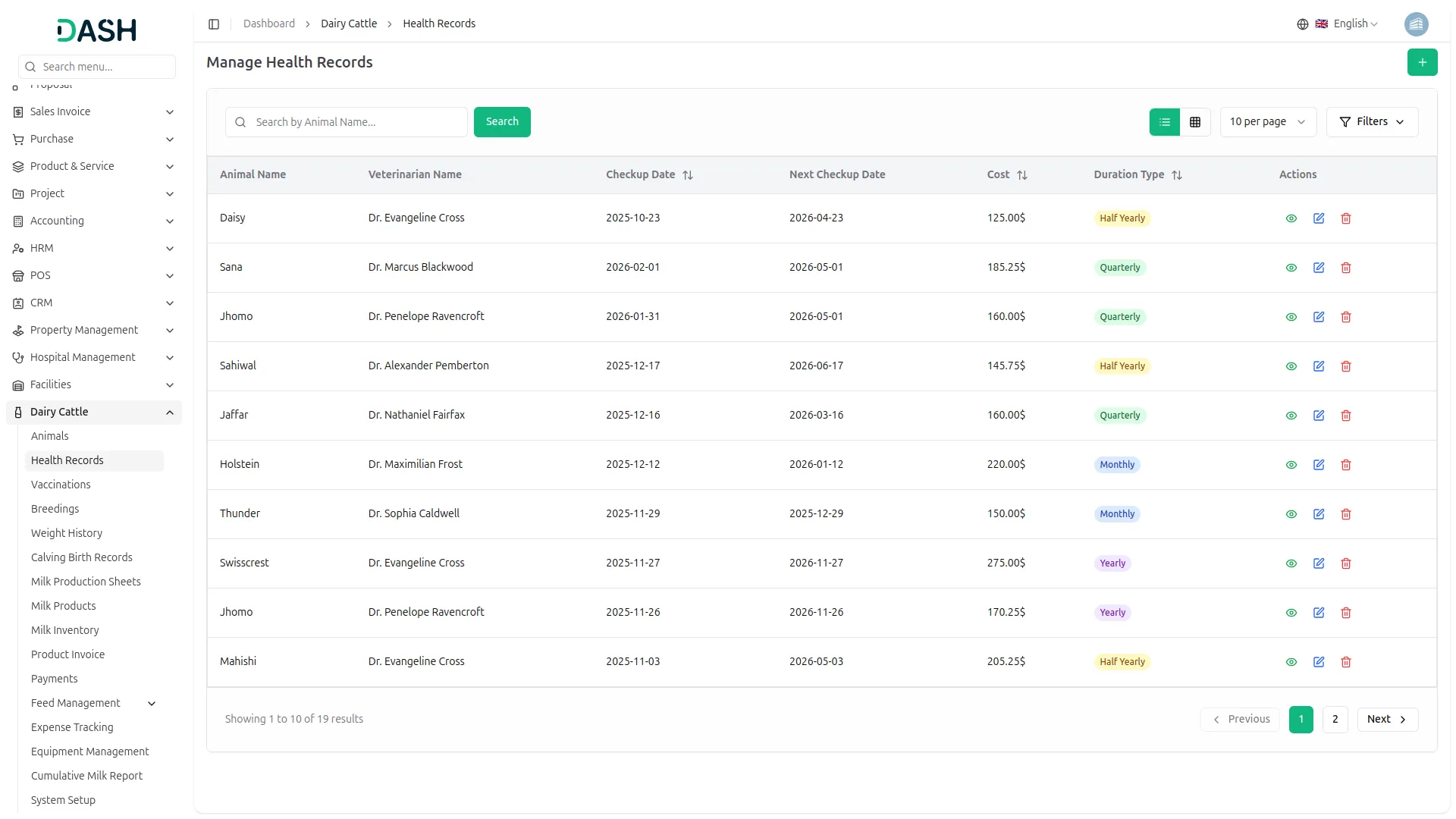 dairy and cattle management