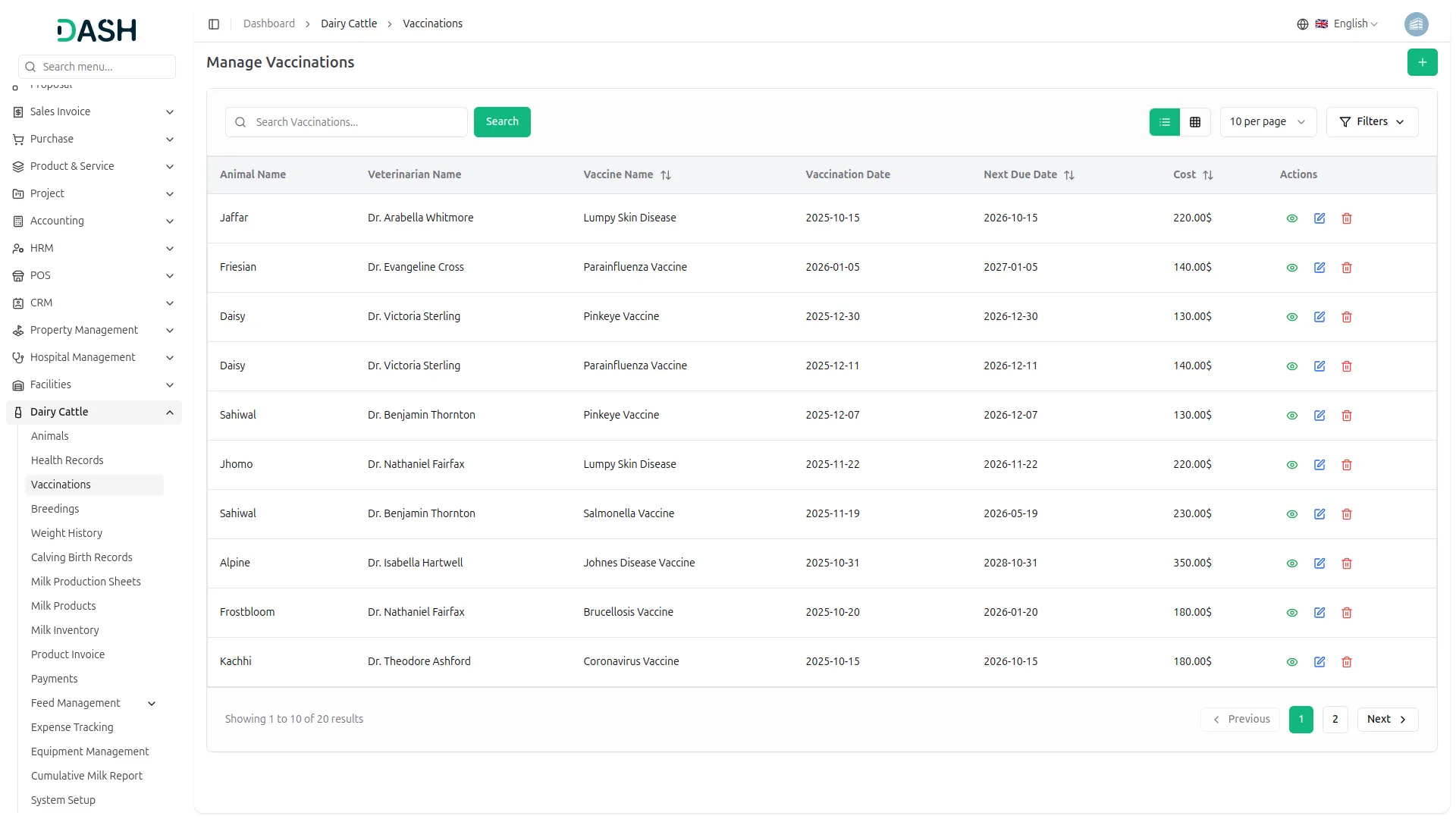 dairy and cattle management
