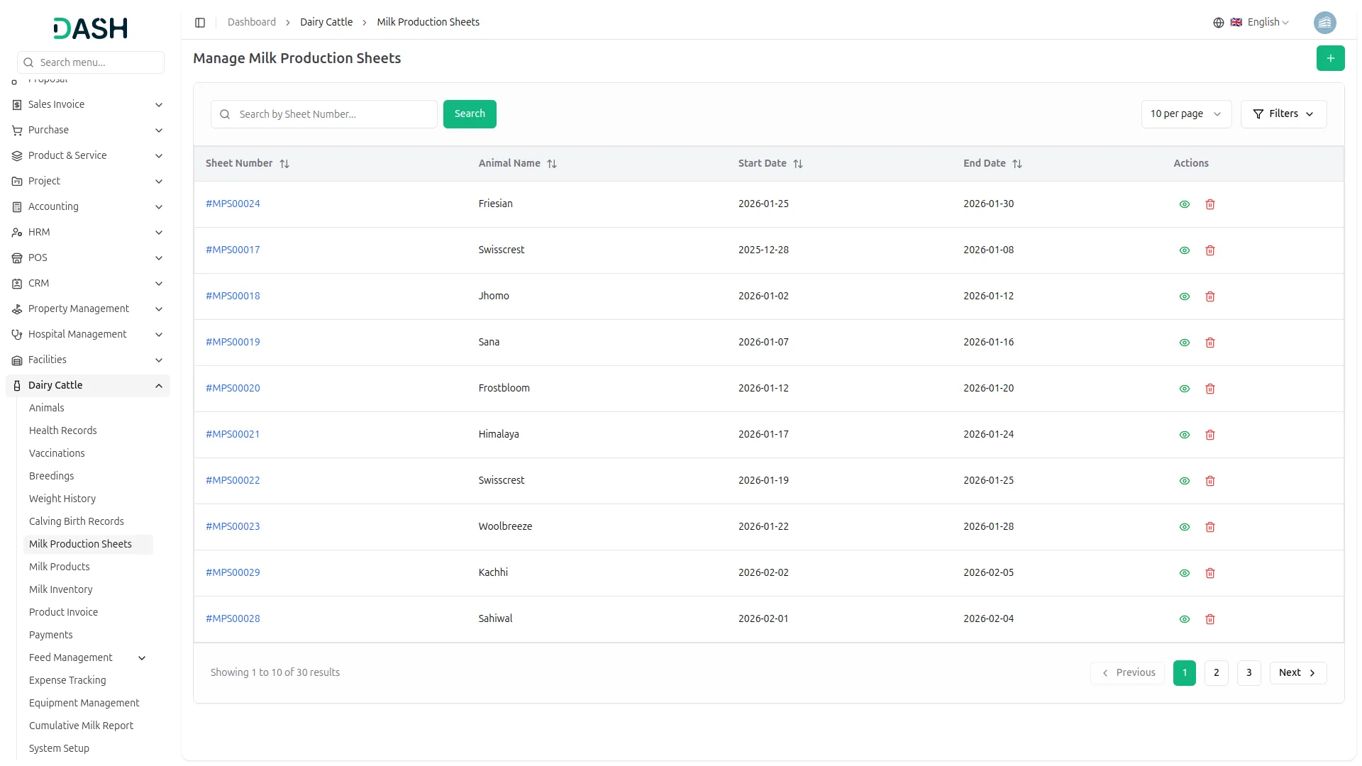 dairy and cattle management
