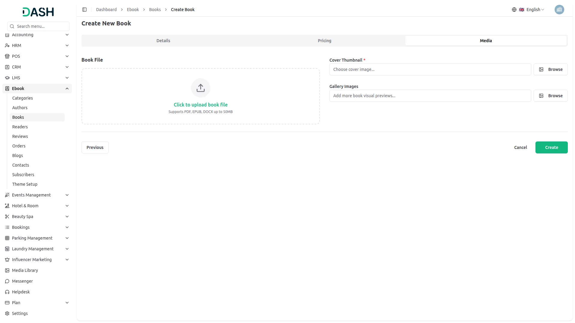 create book - media tab