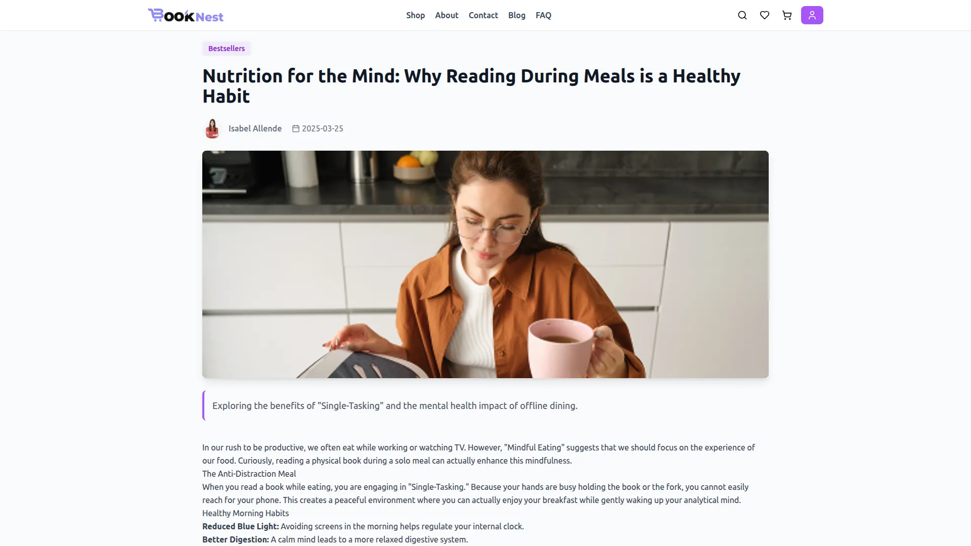 single blog post page