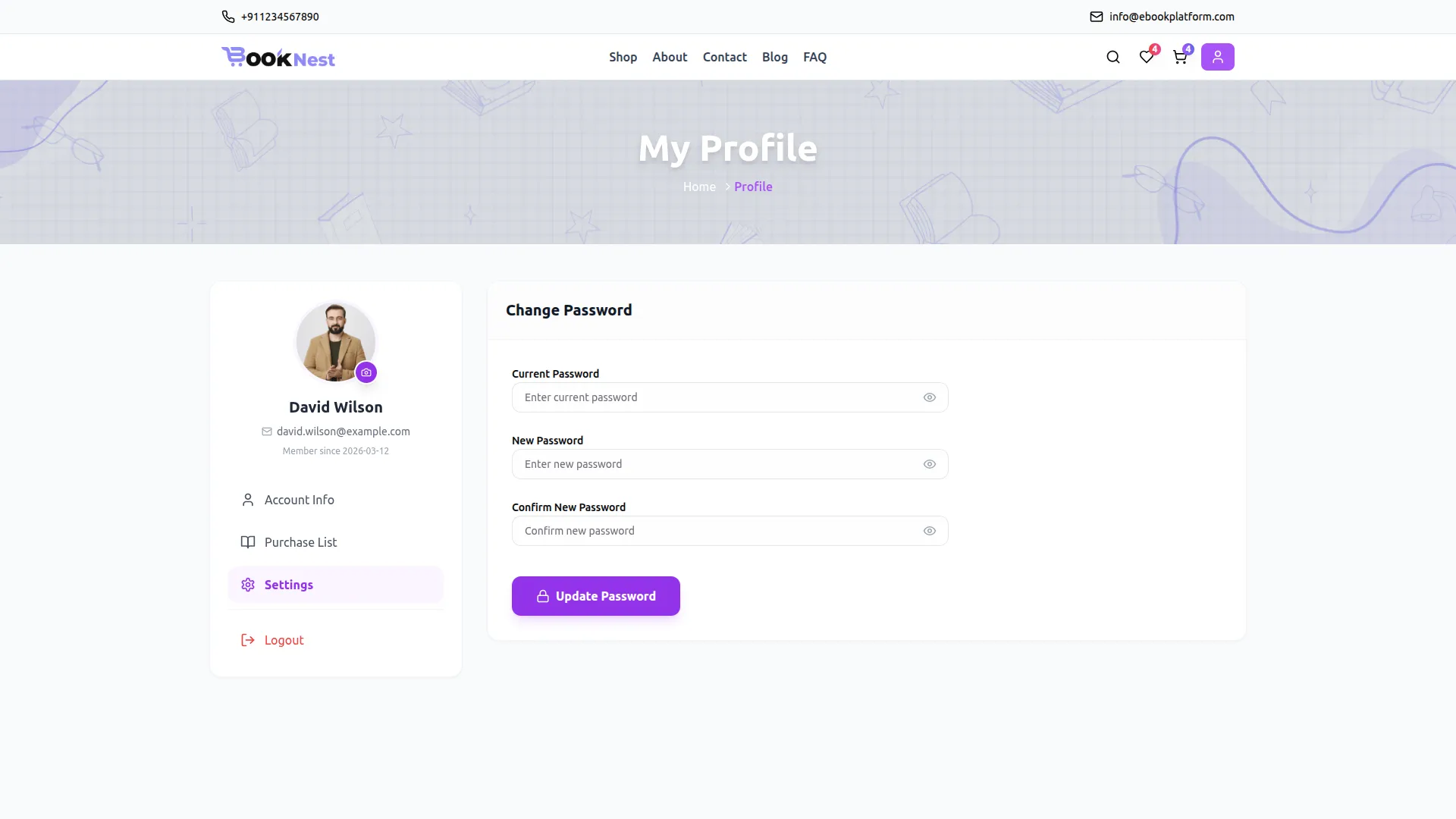 user profile - settings