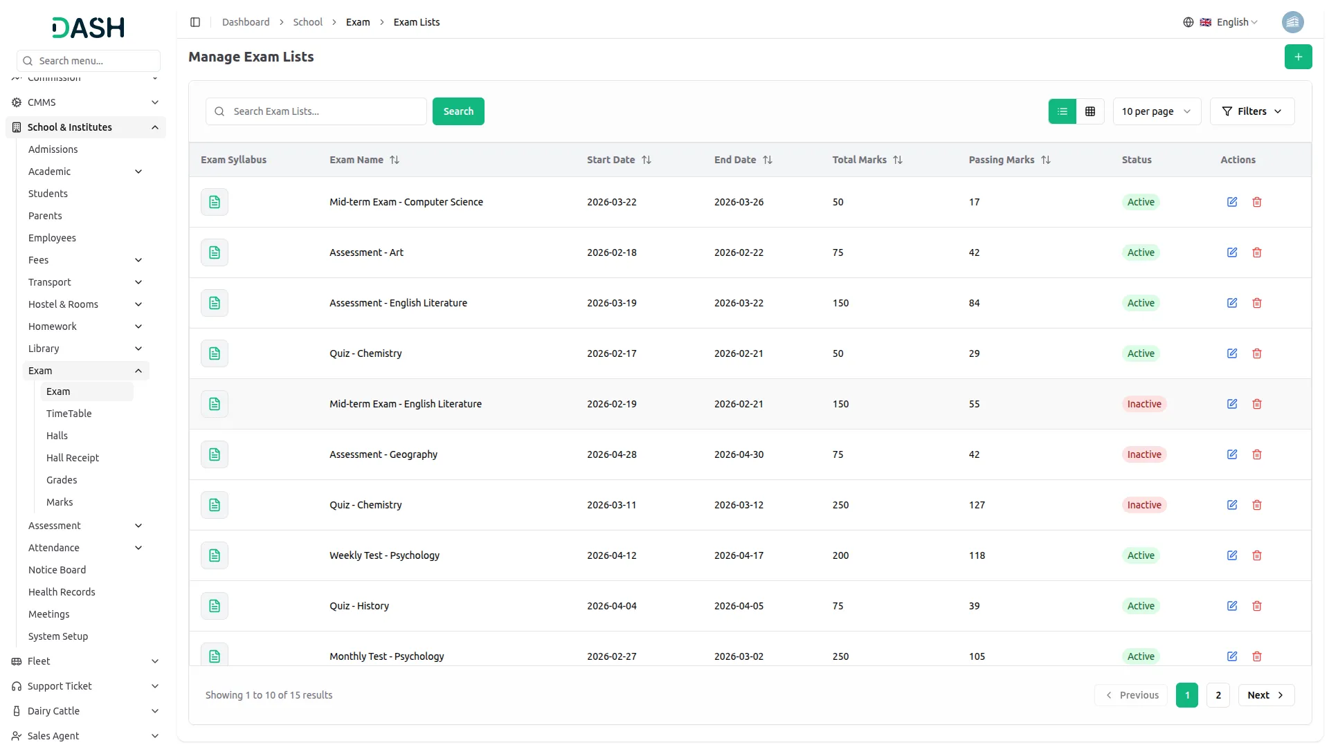 exam integration in dash saas