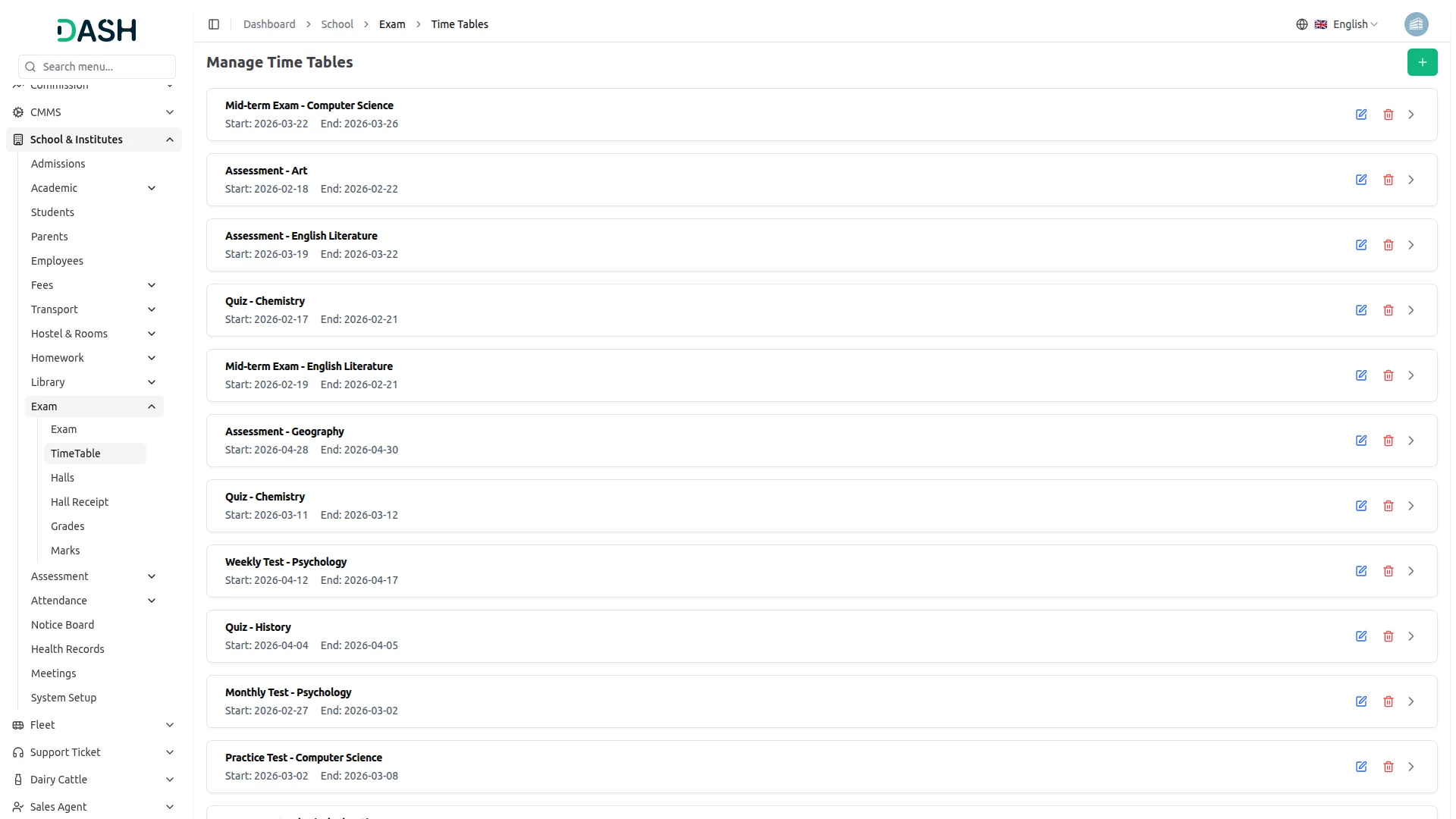 exam integration in dash saas