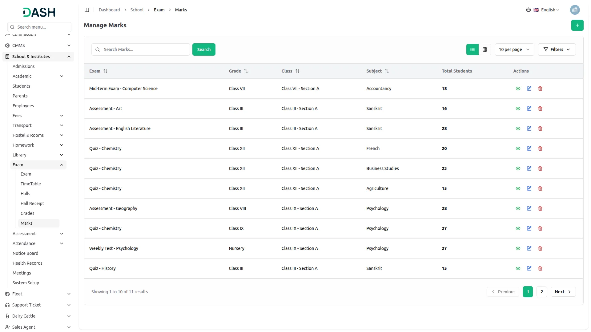 exam integration in dash saas