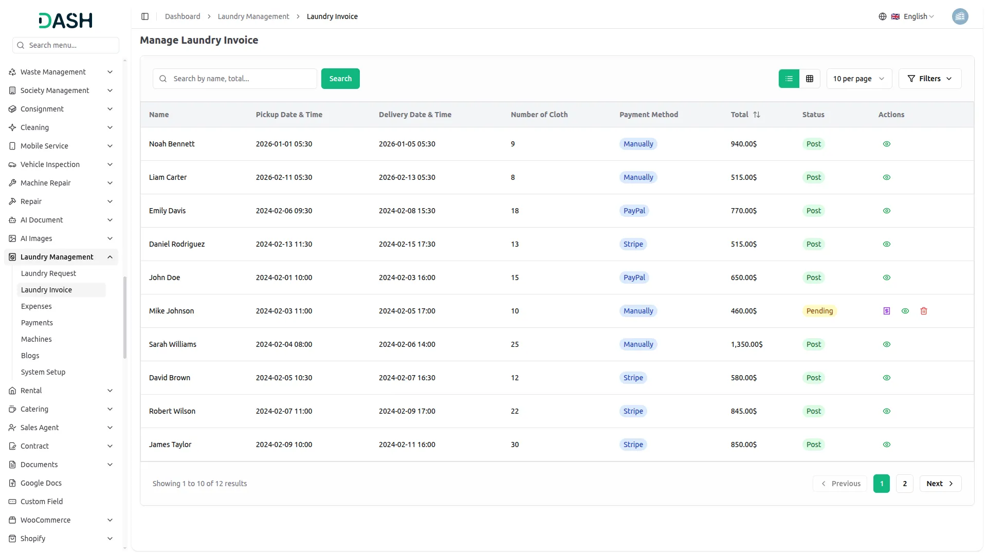 laundry management integration