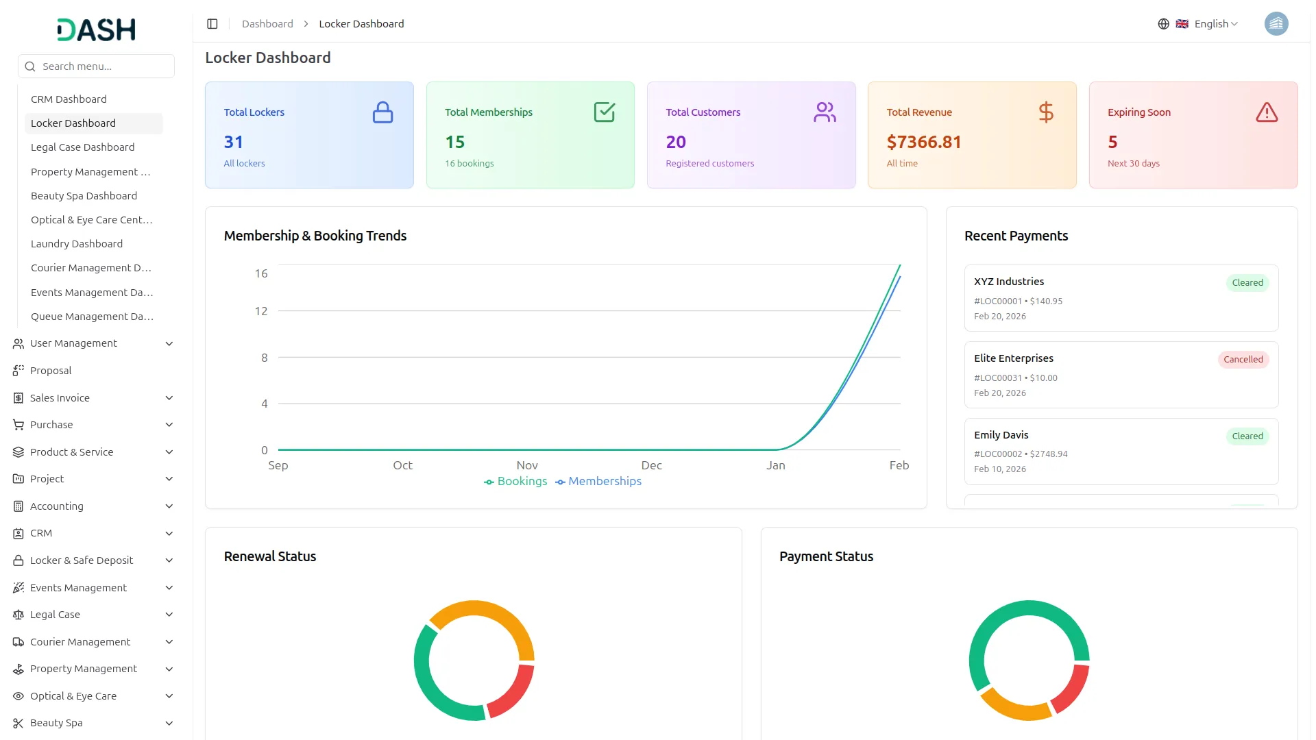 locker & safe deposit integration in dash saas