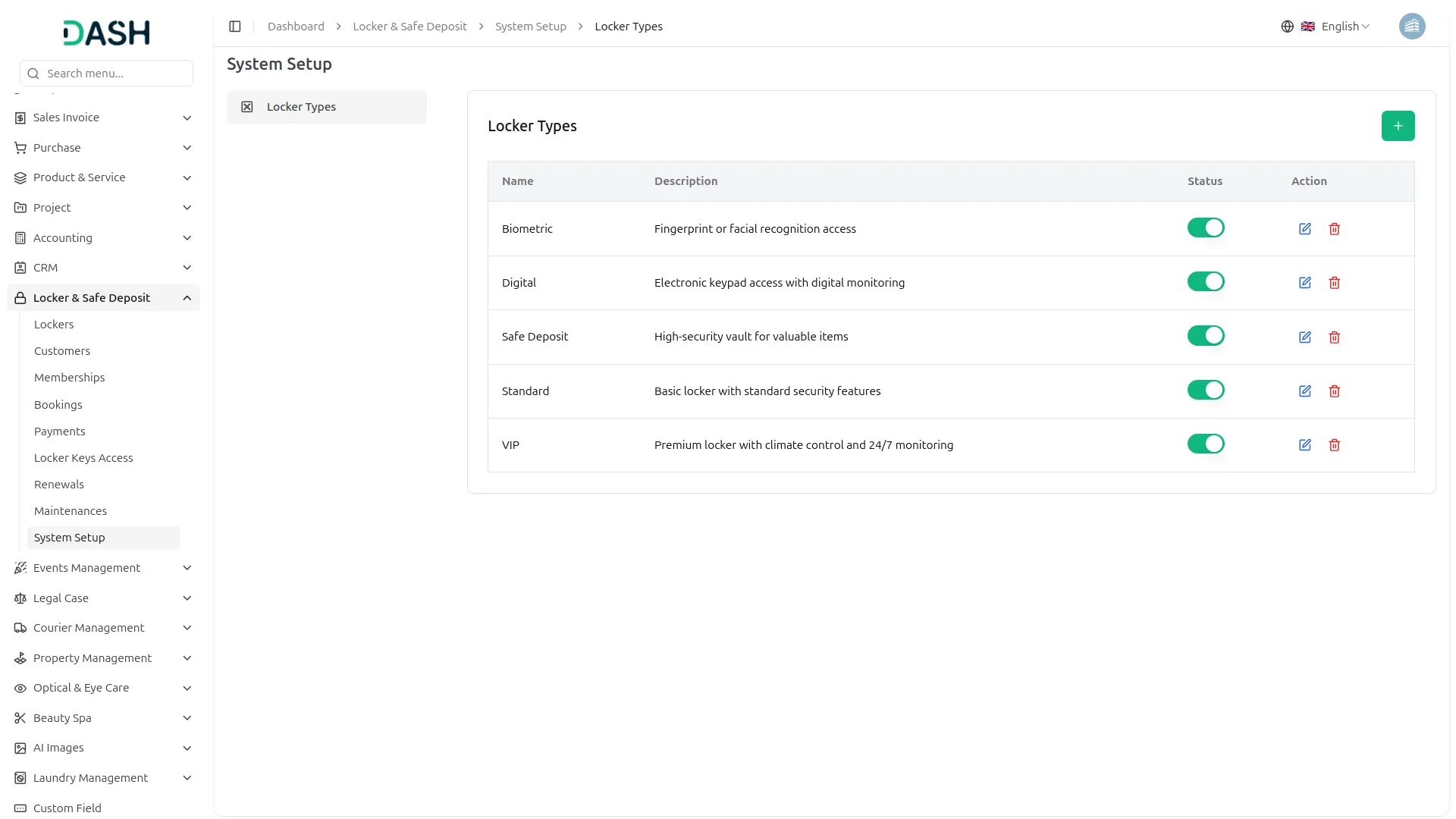 locker & safe deposit integration in dash saas