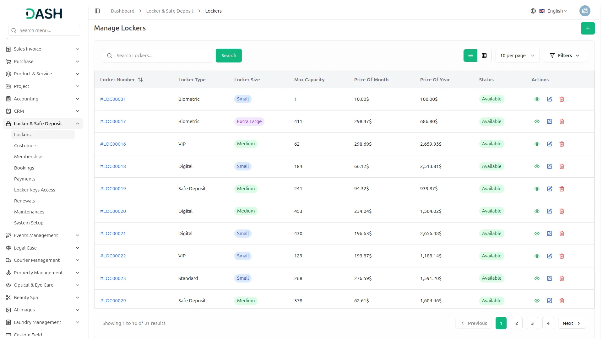 locker & safe deposit integration in dash saas