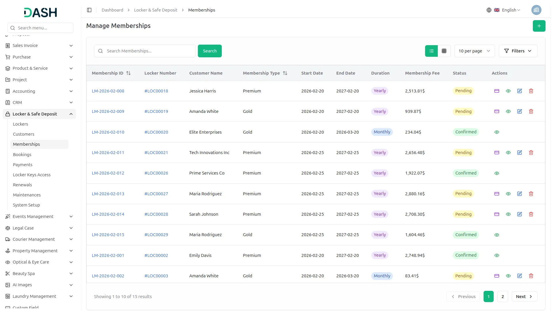 locker & safe deposit integration in dash saas