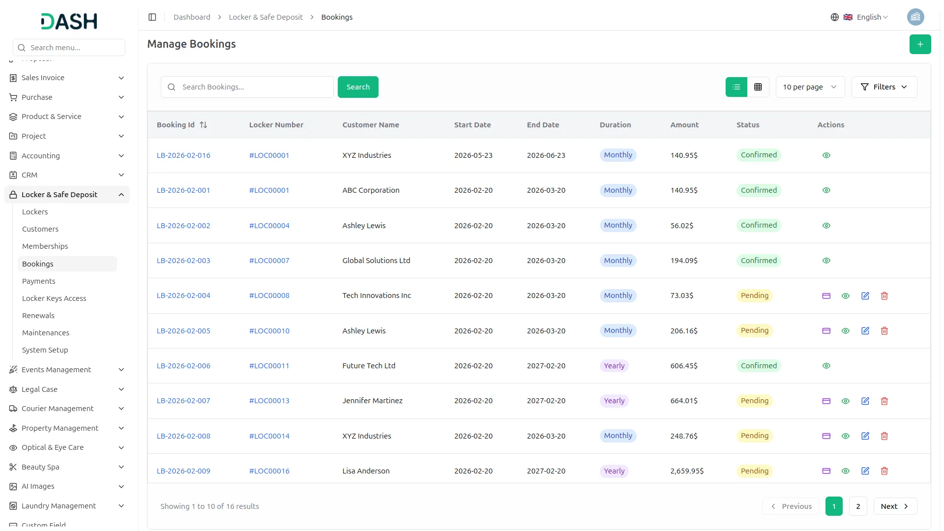 locker & safe deposit integration in dash saas