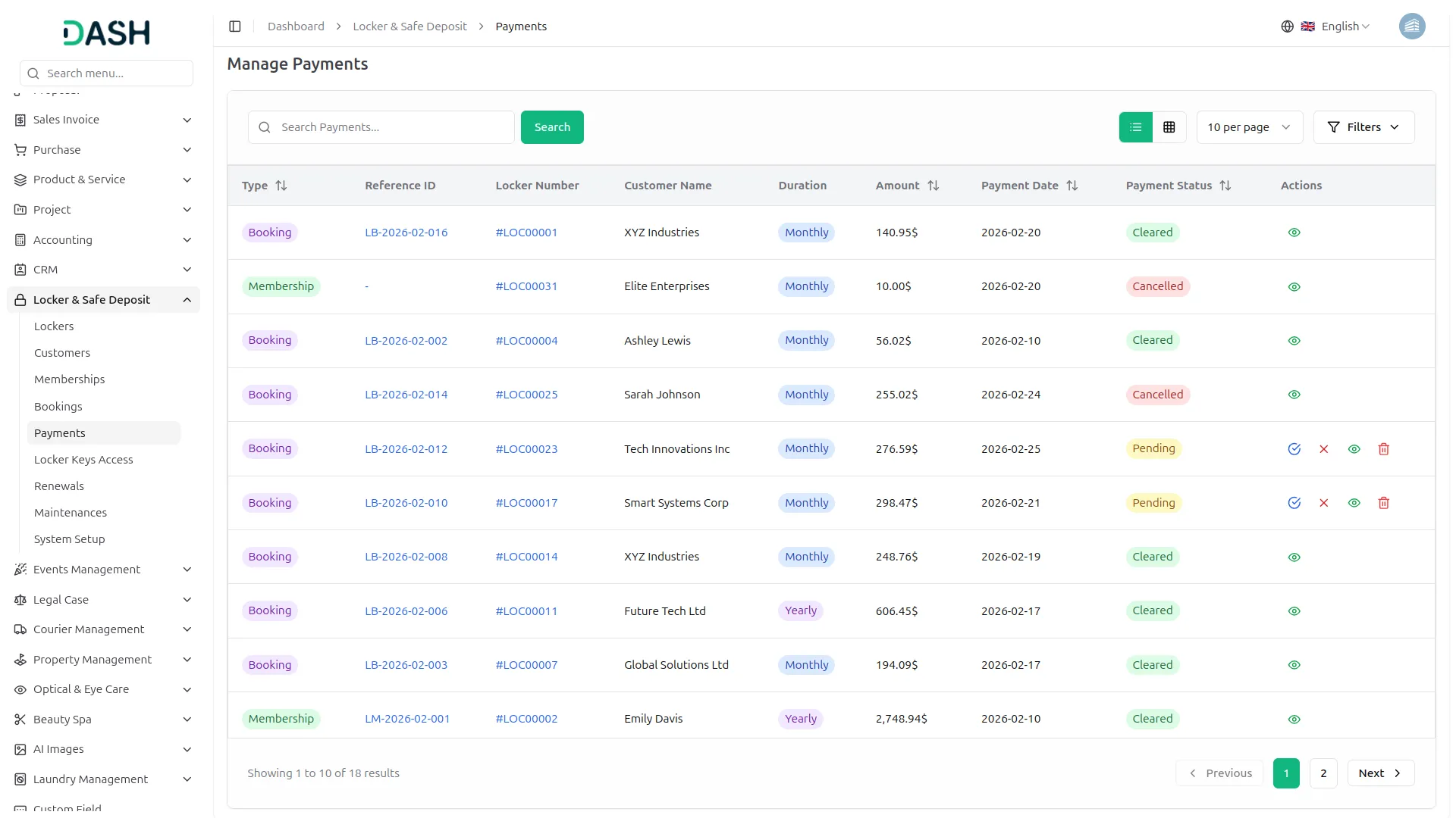 locker & safe deposit integration in dash saas