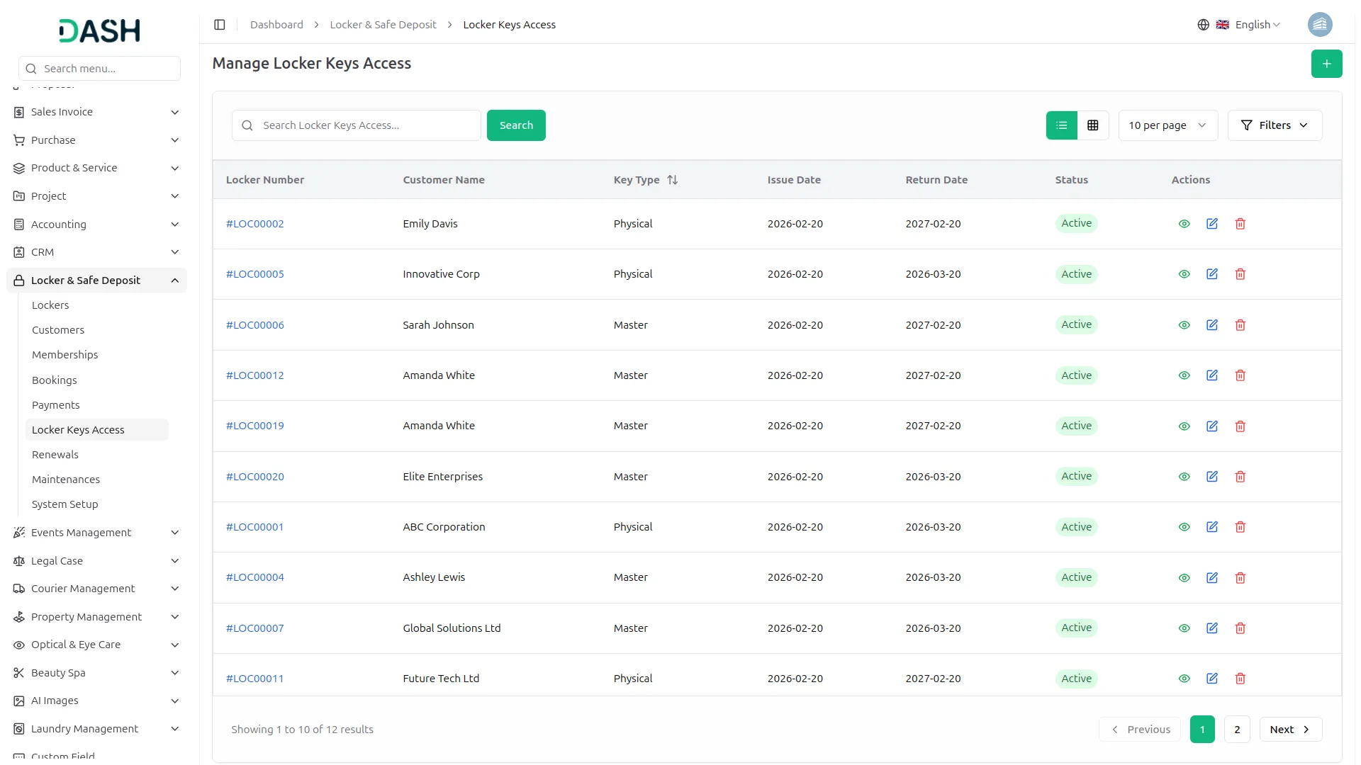 locker & safe deposit integration in dash saas
