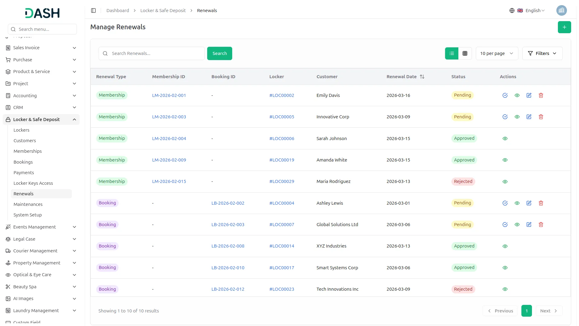 locker & safe deposit integration in dash saas