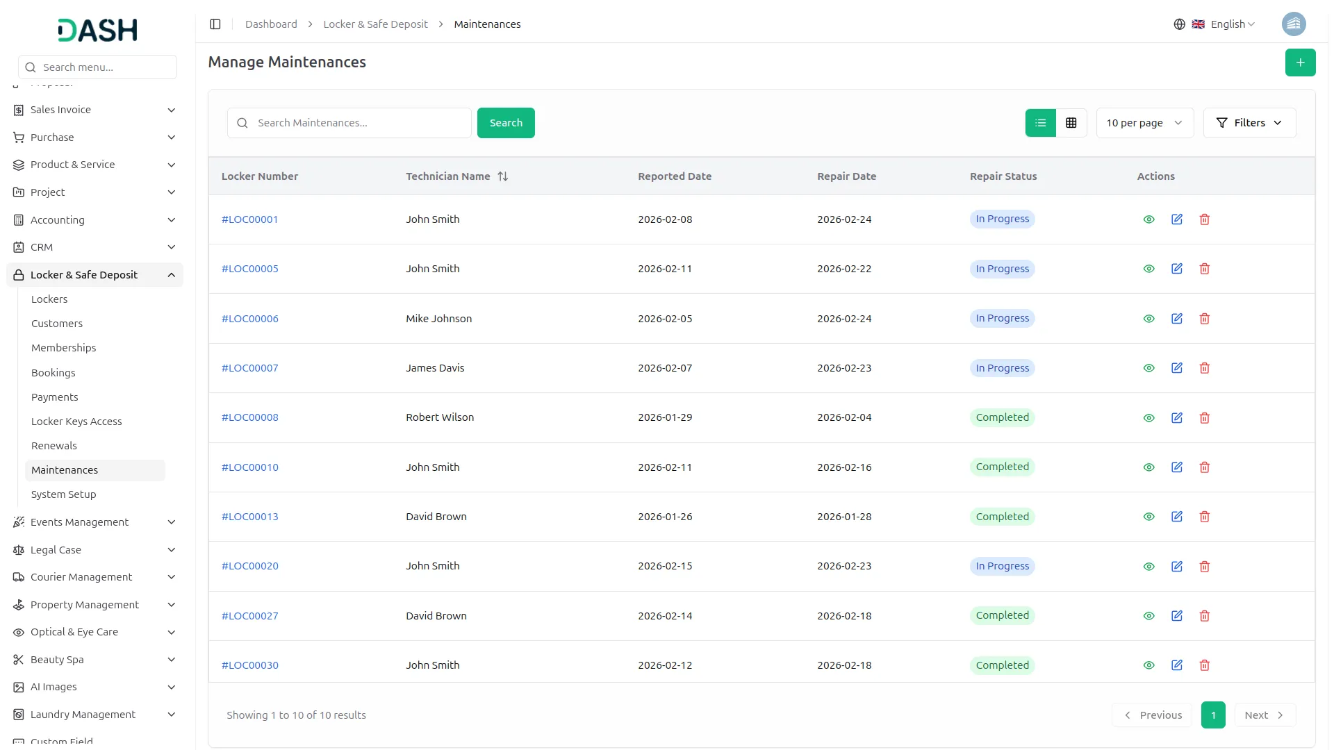 locker & safe deposit integration in dash saas