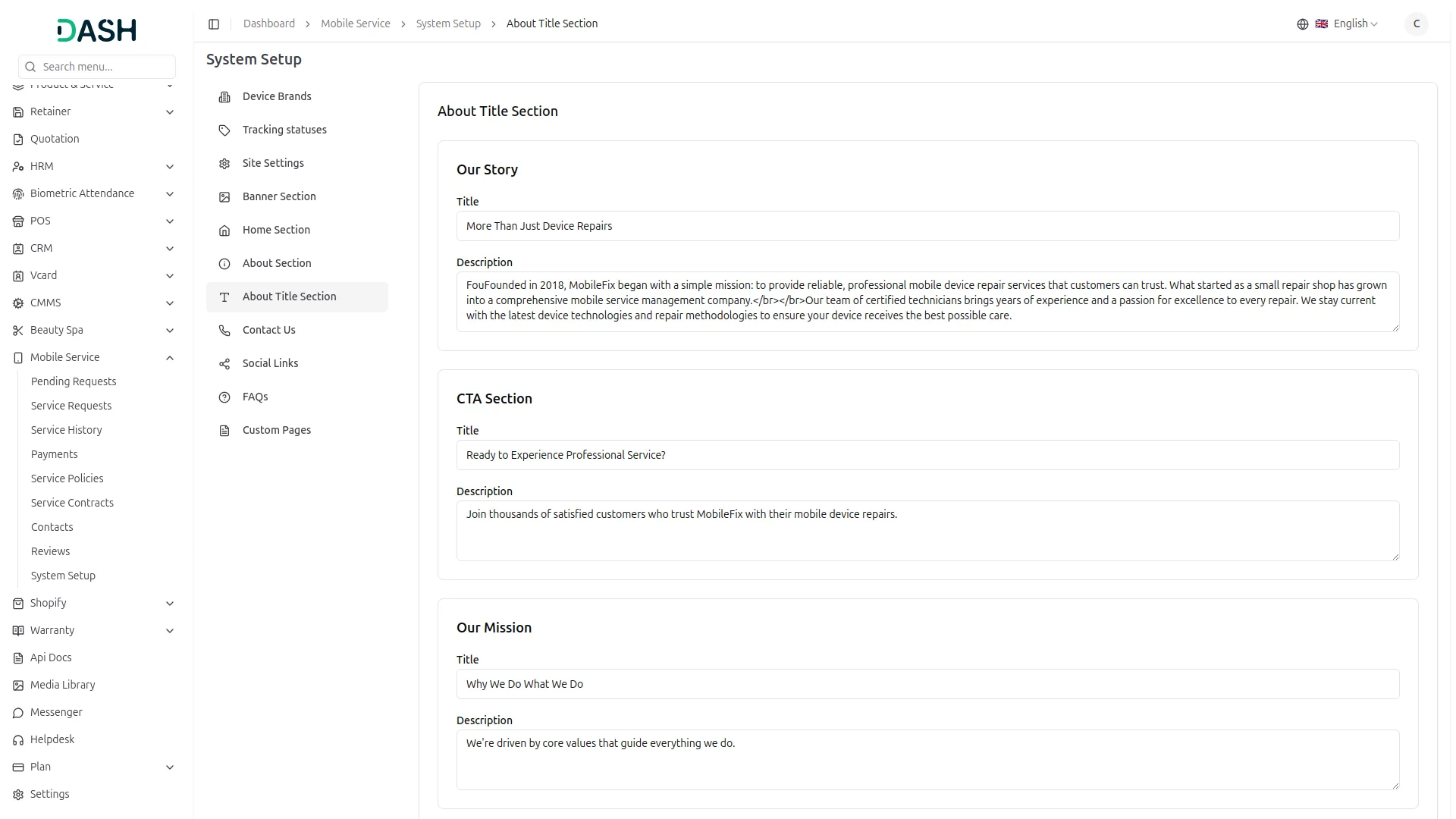 mobile service management