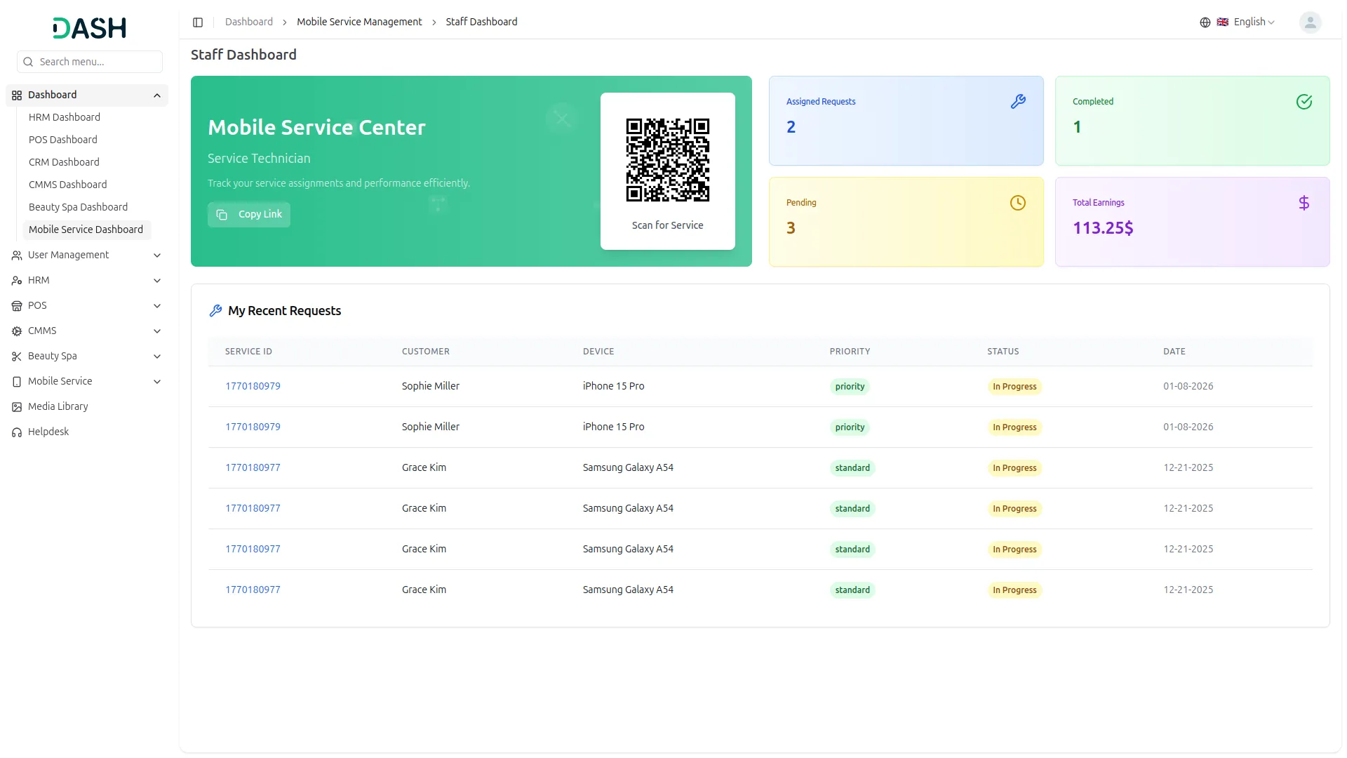 mobile service management