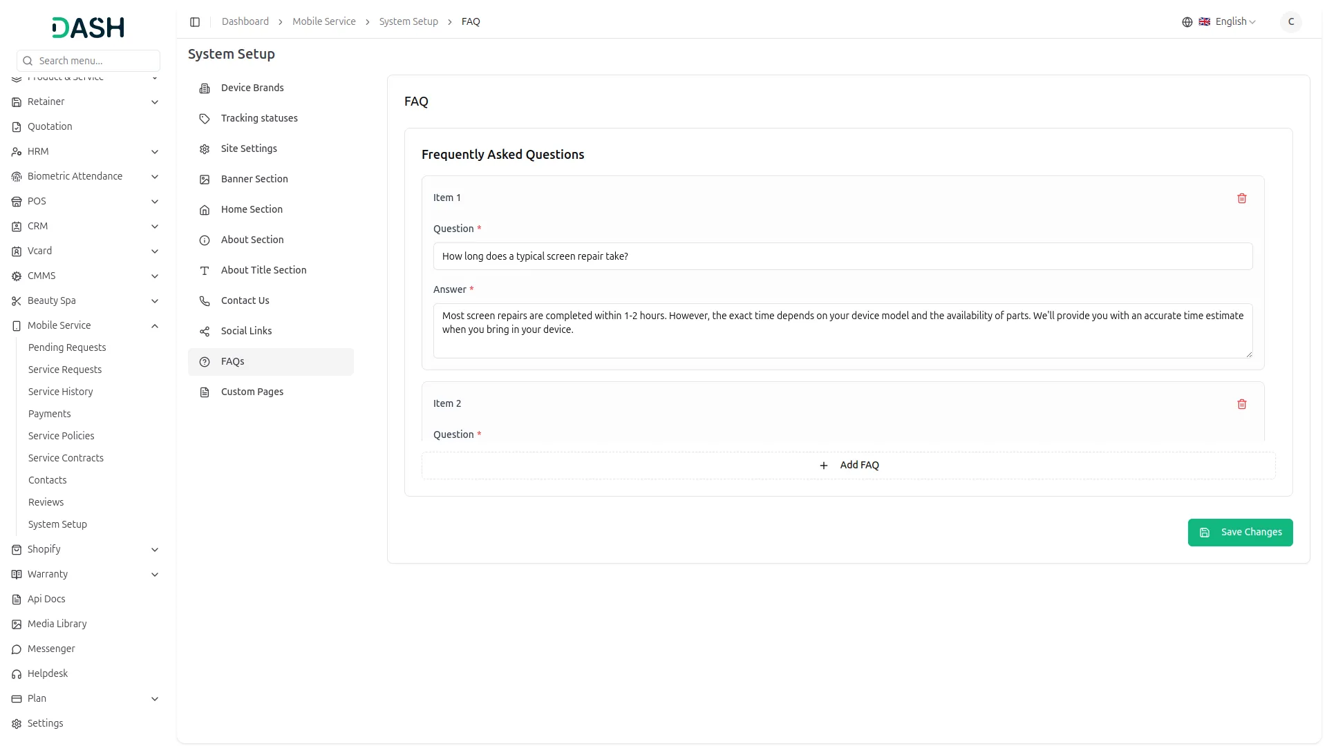 mobile service management