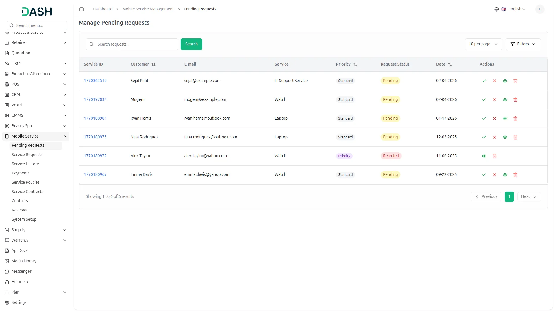 mobile service management
