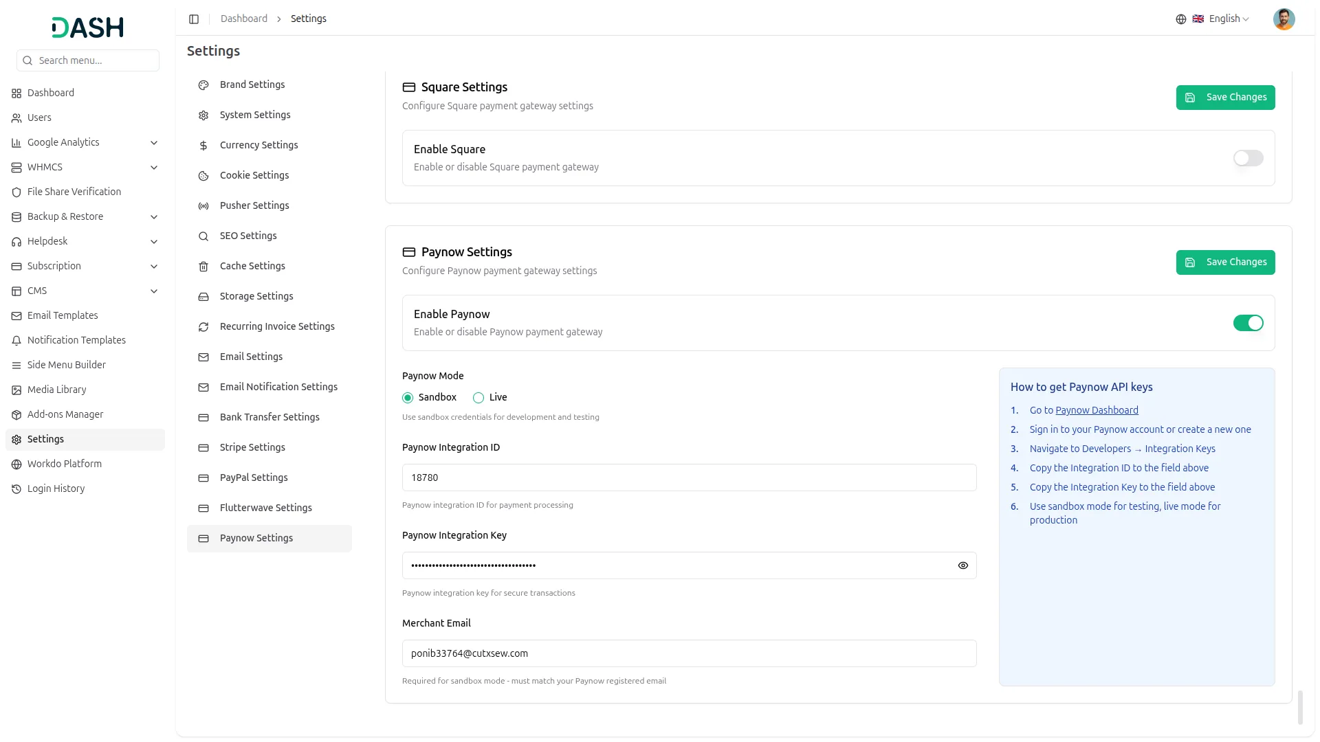 paynow settings
