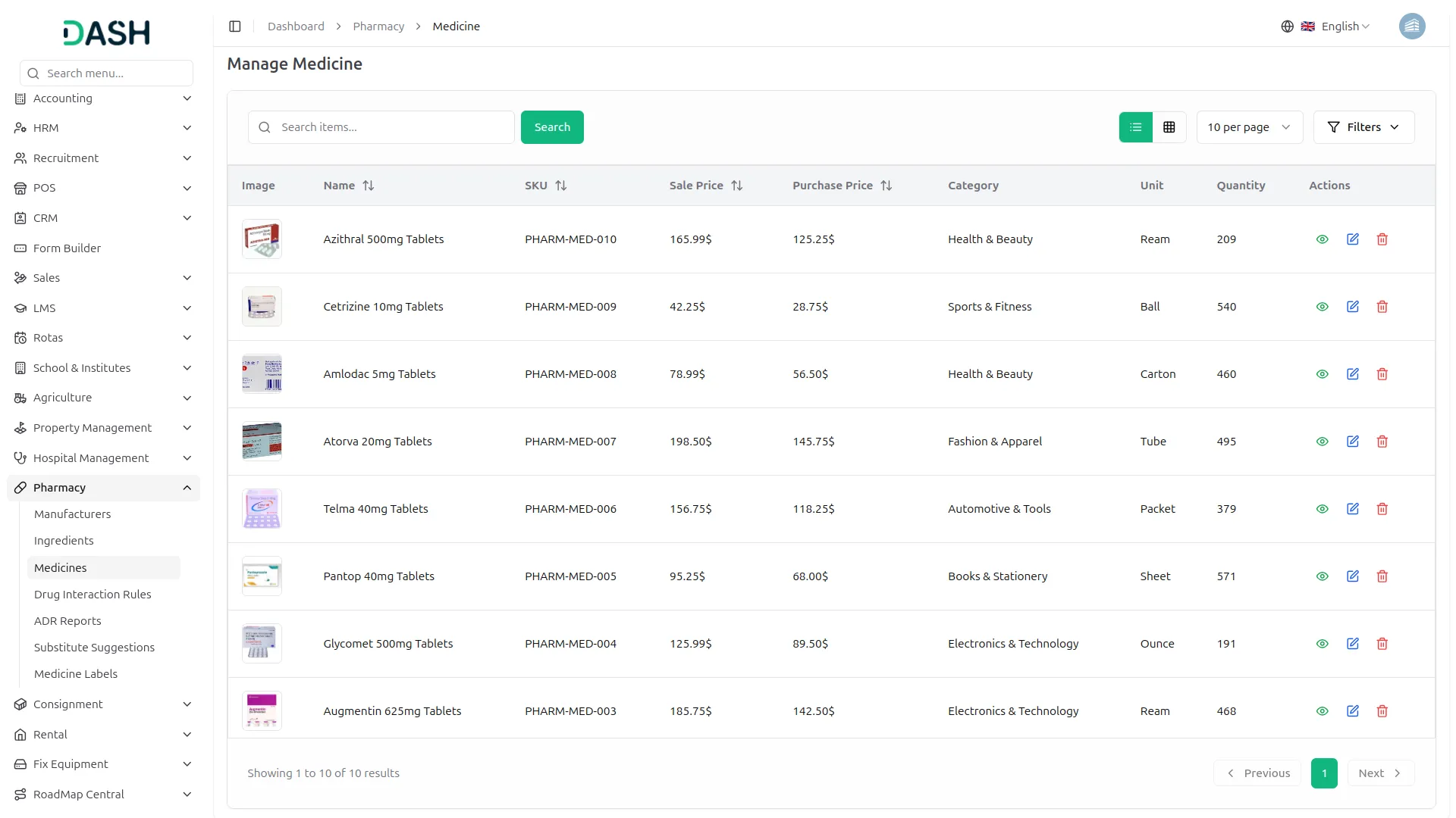 pharmacy management dash saas