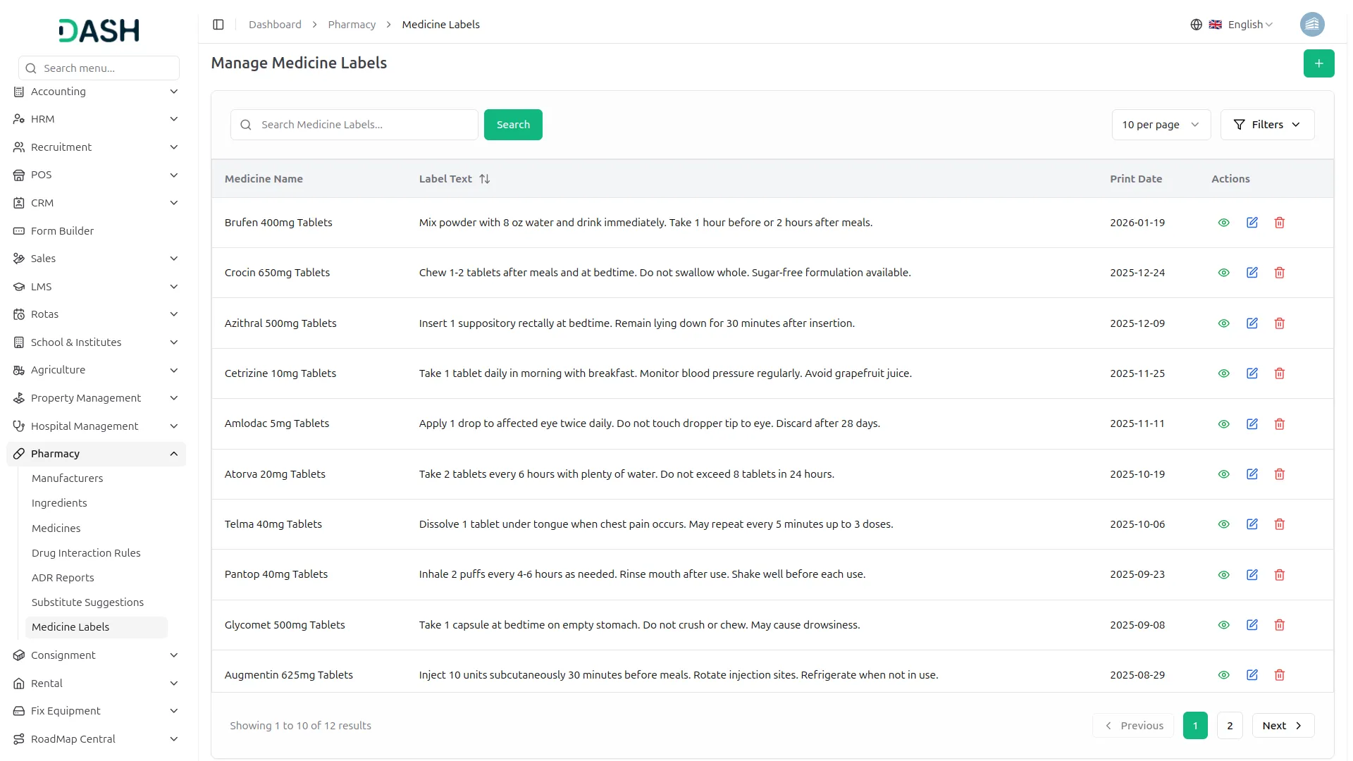 pharmacy management dash saas