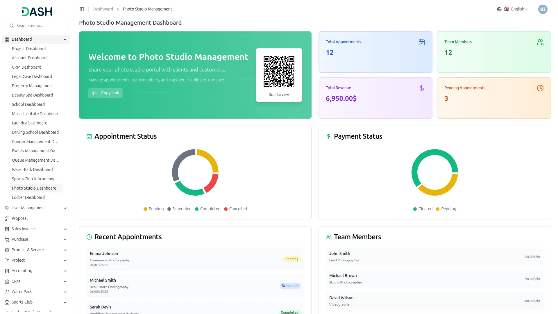 photo & studio dashboard