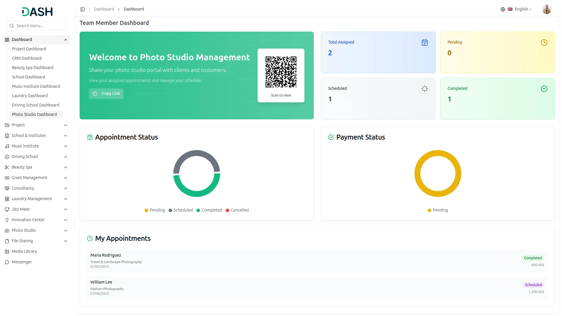 team member dashboard