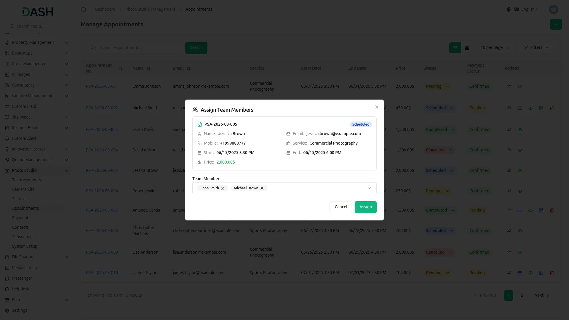manage appointments actions