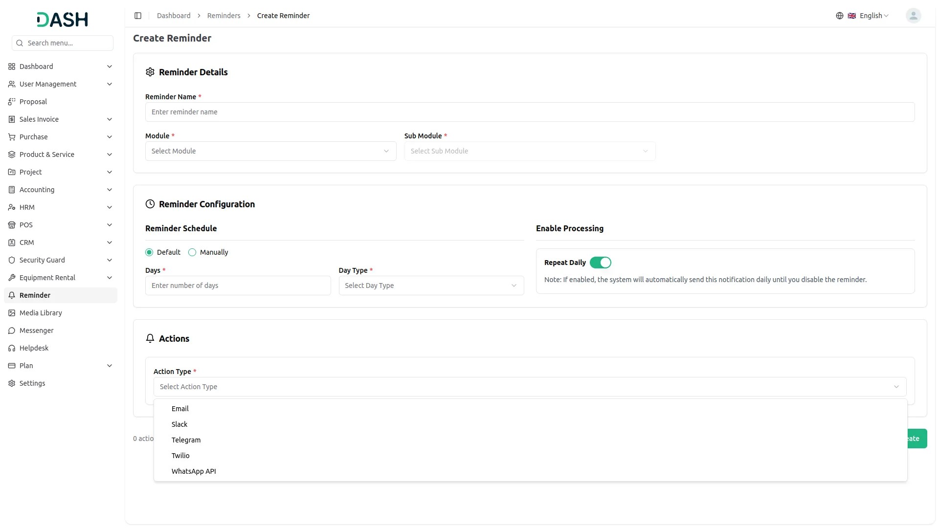 reminder management - create