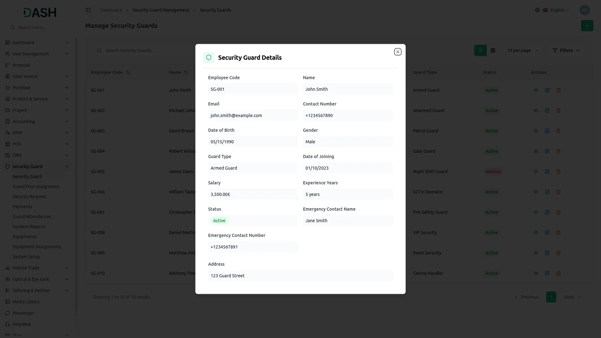 security guard management dash saas