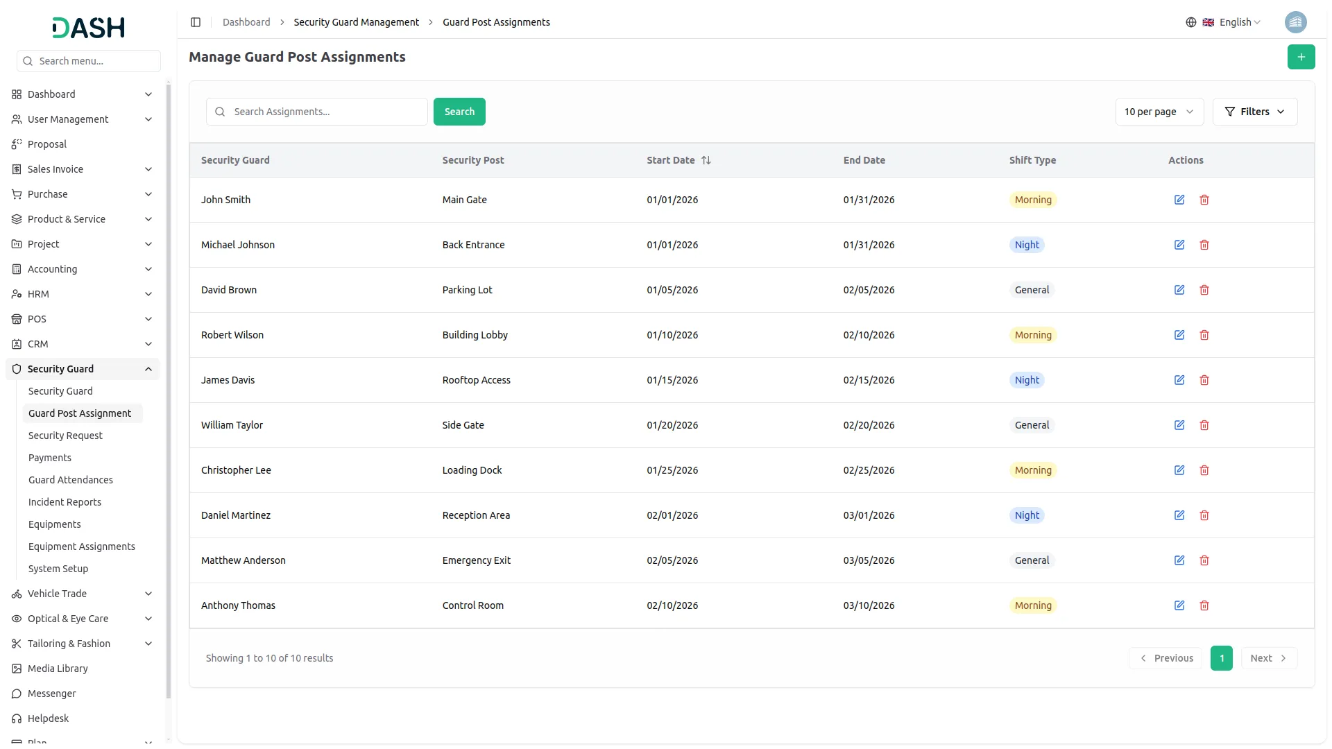 security guard management dash saas