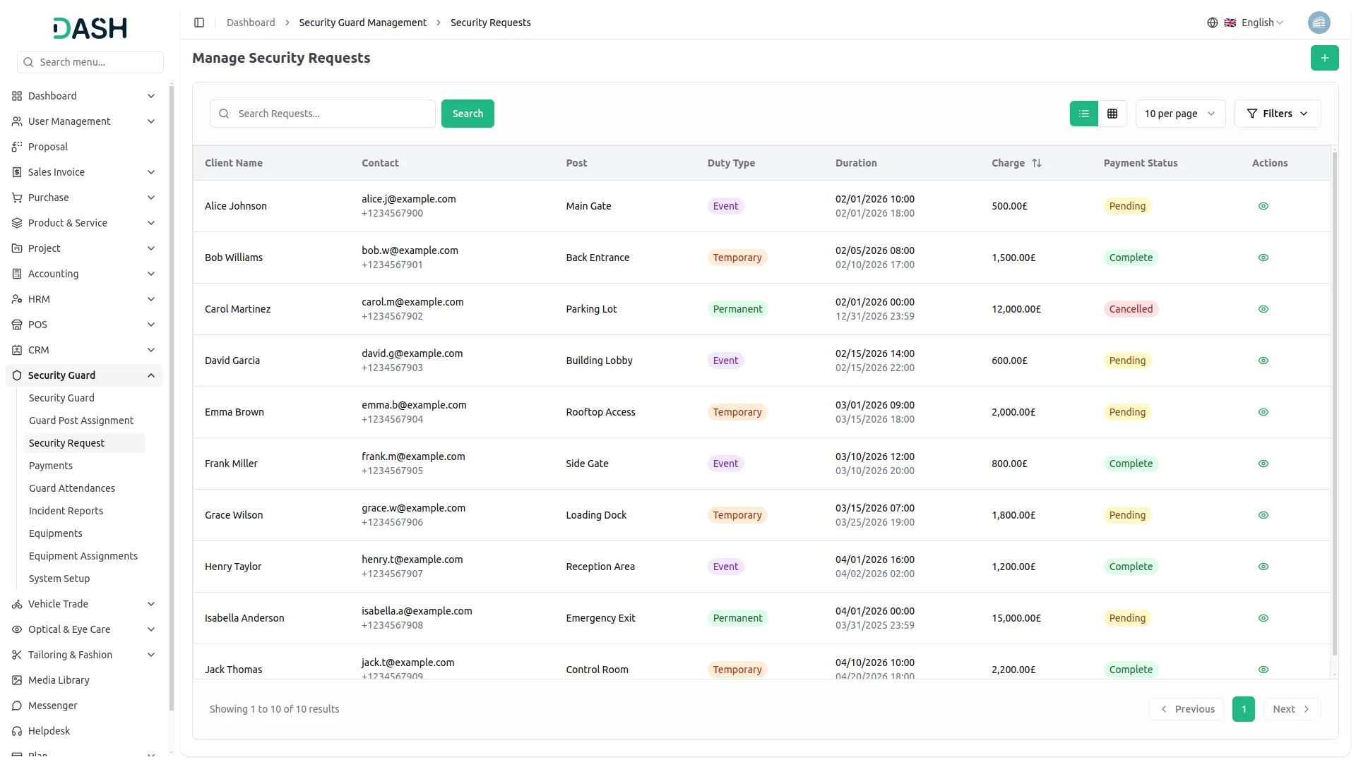 security guard management dash saas