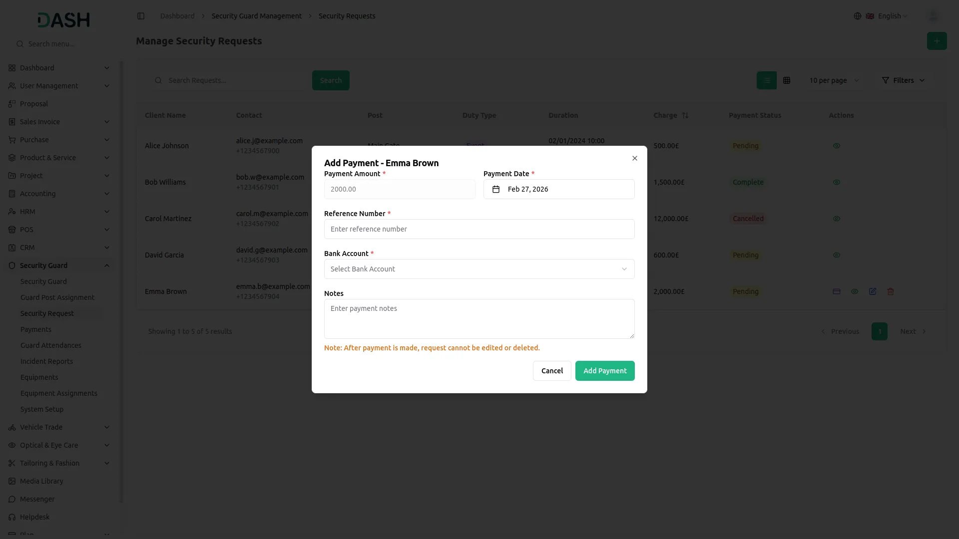 security guard management dash saas