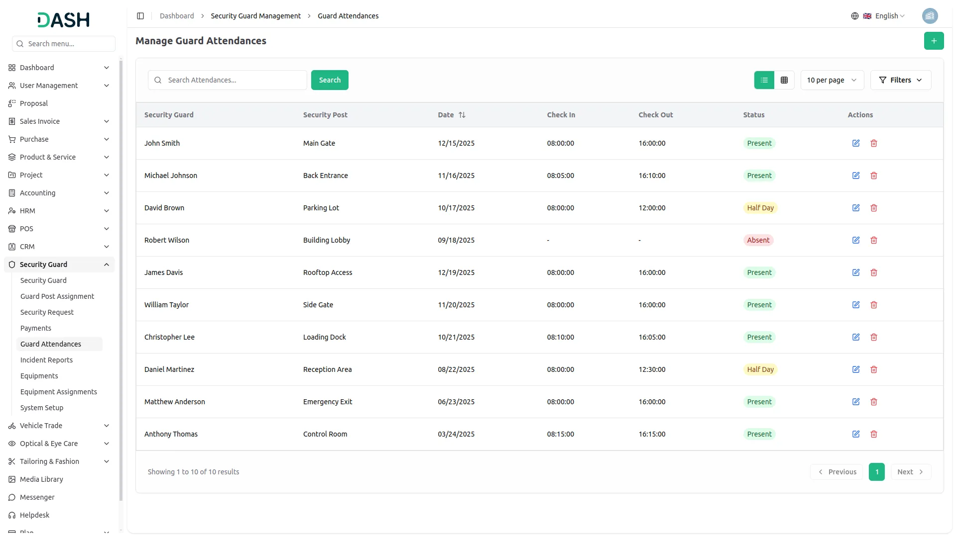security guard management dash saas