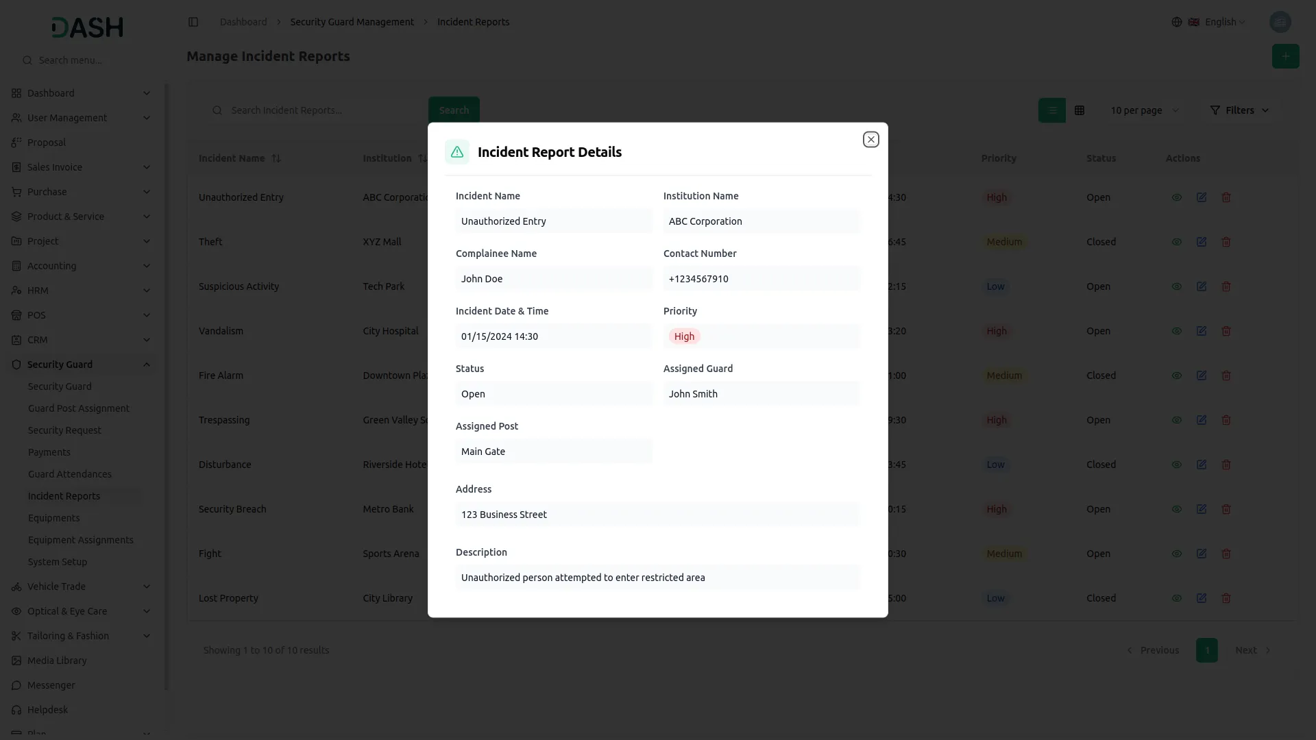 security guard management dash saas